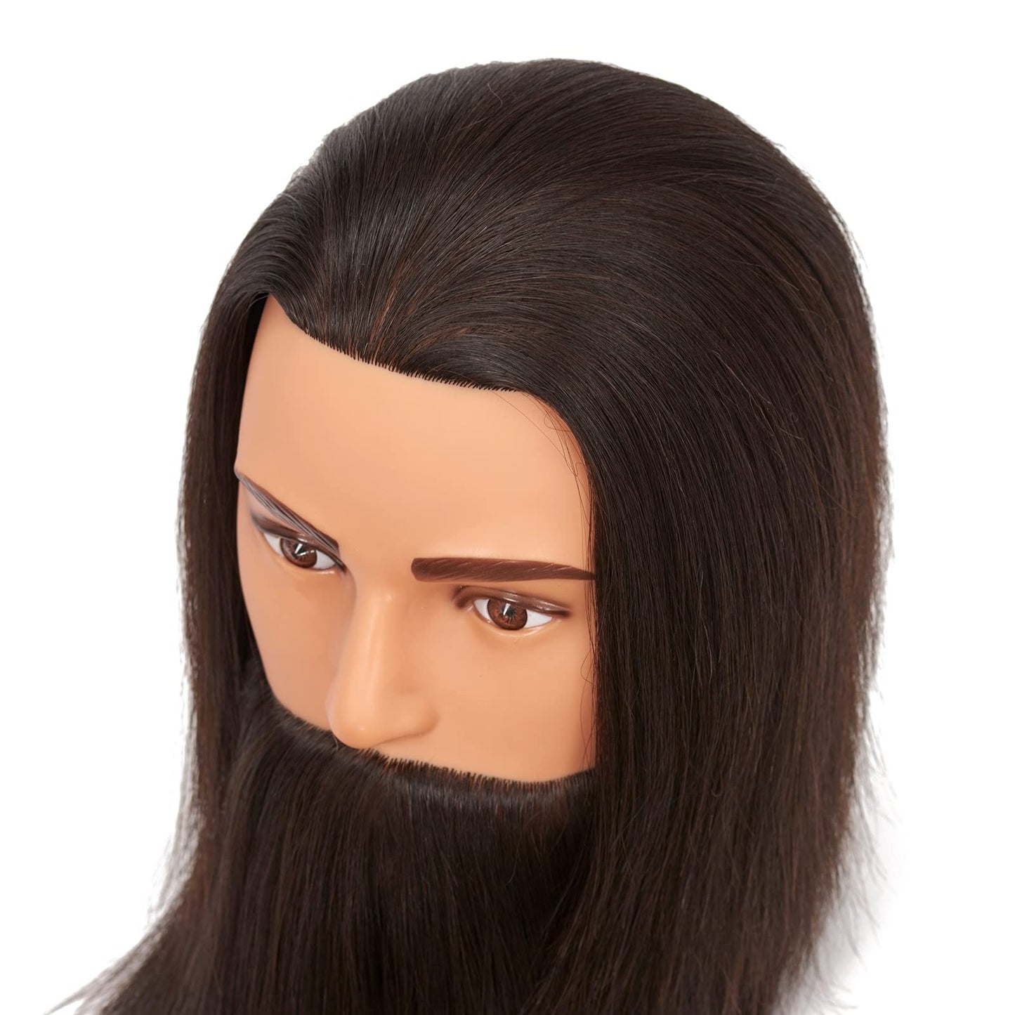 Traininghead Men Mannequin Head with Human Hair Manikin Training Practice Head Cosmetology Doll Heads for Hairdresses with Clamp Stand