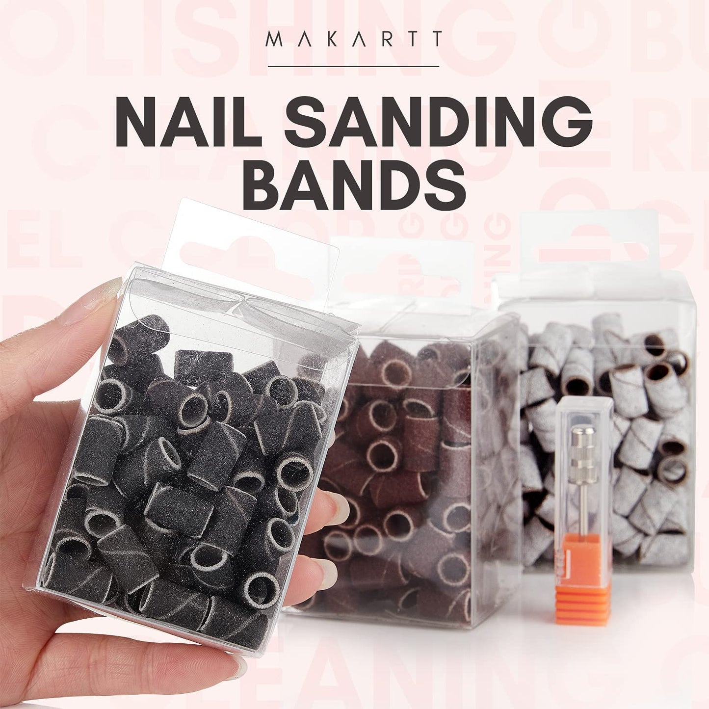 Nail Drill Bits - 300 Pcs Sanding Bands Set with Dustproof Holder | Grits #80, #150, #240