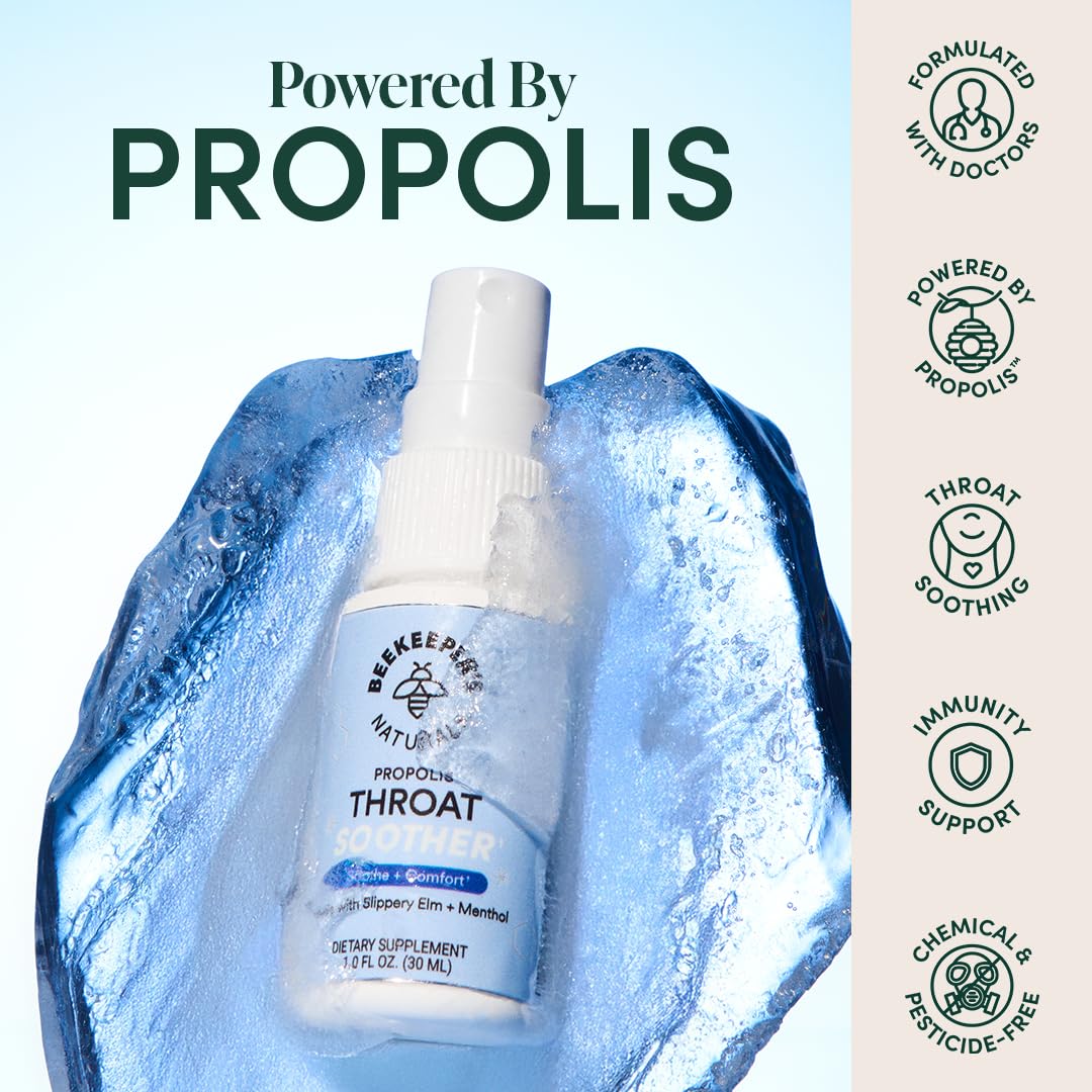 Beekeeper's Naturals Propolis Throat Soother Spray w/ Menthol - Fast Relief