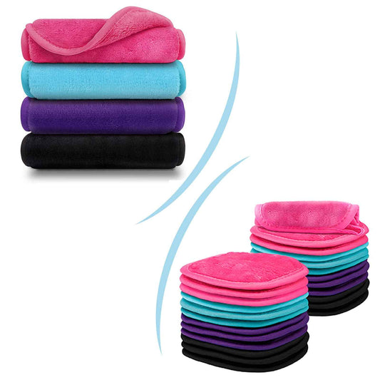 Orighty Reusable Microfiber Facial Cleansing Cloths, Pack of 4, Bundle with 5 x 5 in Makeup Remover Pads, 24 Pack