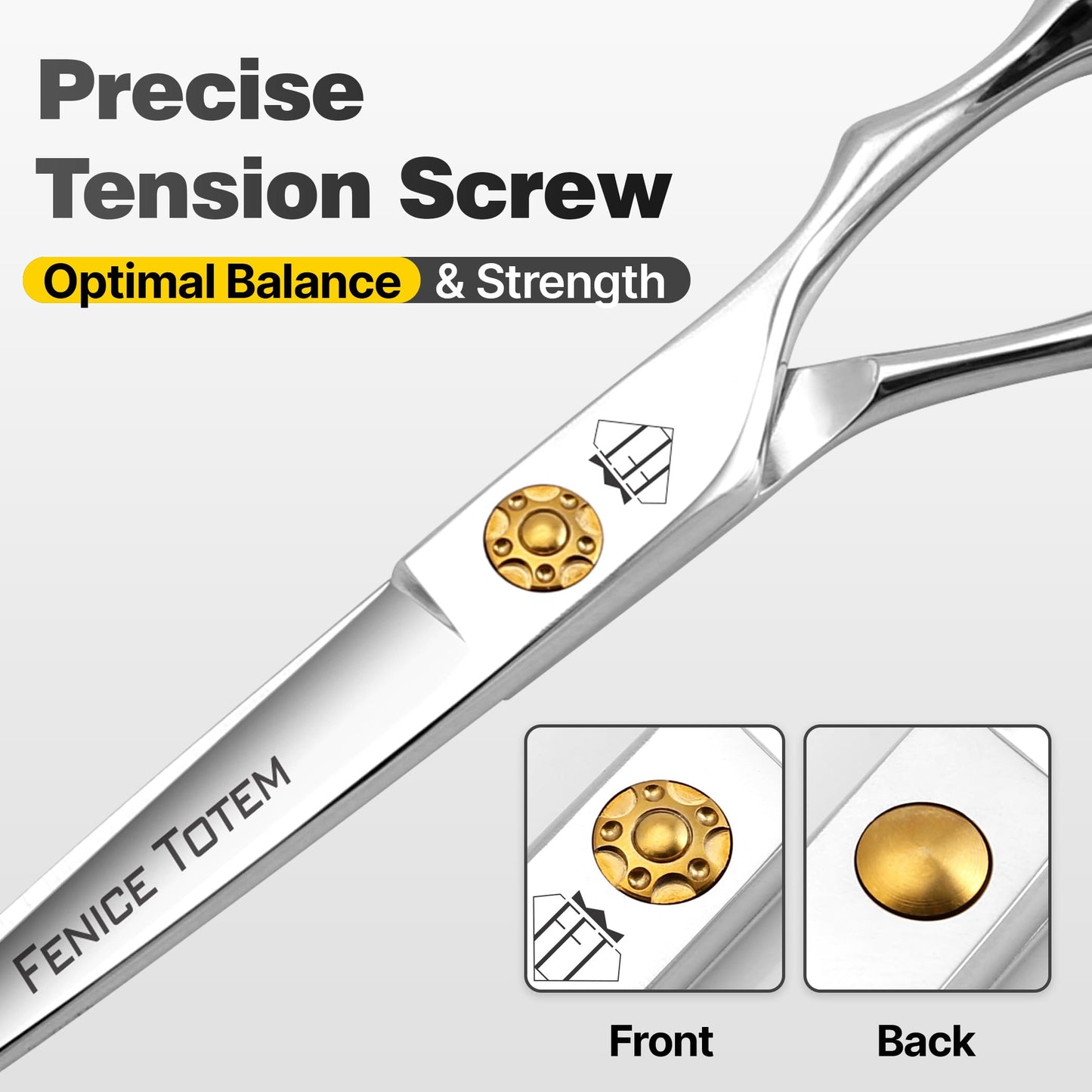 Fenice Totem Professional Hair Scissors, Sharp Precision Cutting, No-Pull Design, Zero Damage (Straight, 6.0")