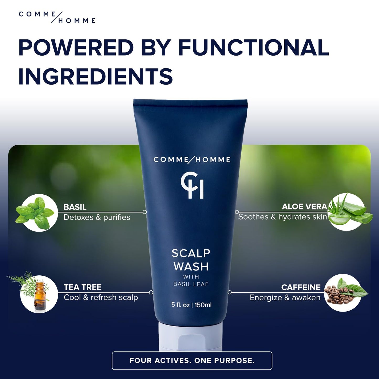 **Hydrating Scalp Wash for Bald Men - Gently Cleanses & Soothes with Basil, Aloe & Caffeine | 5 fl. oz / 150 ml**