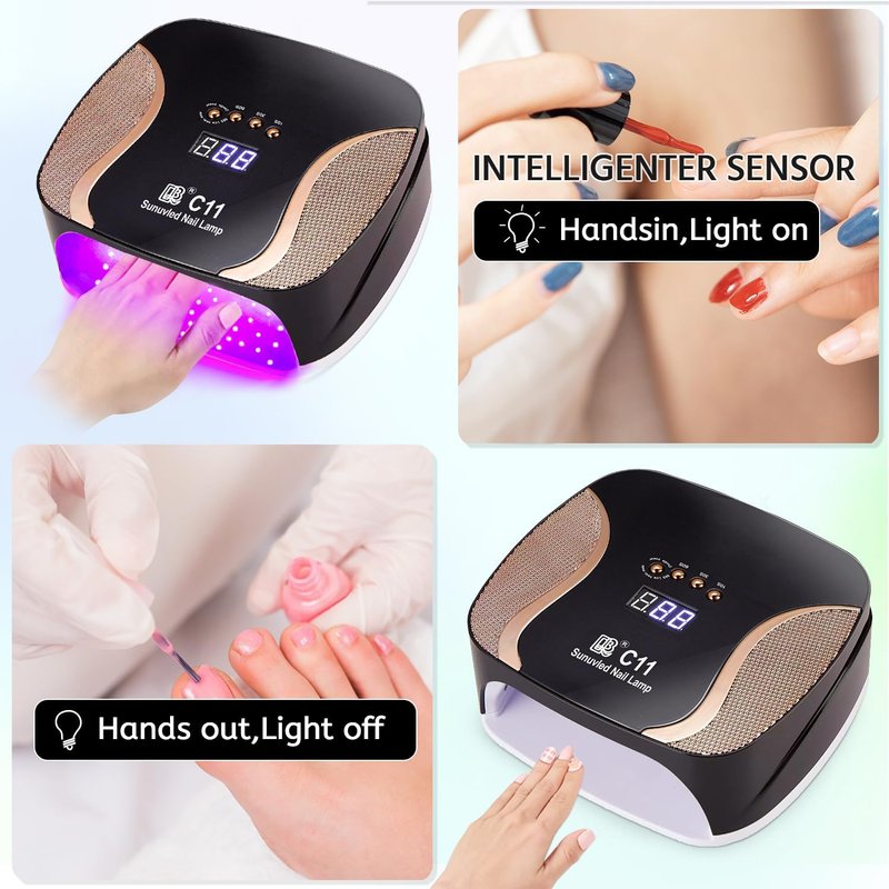 LED Nail Lamp - 67 Dual Color UV Gel Dryer with Auto Sensor & 4 Timer Modes | Foldable, Detachable Base (Black)