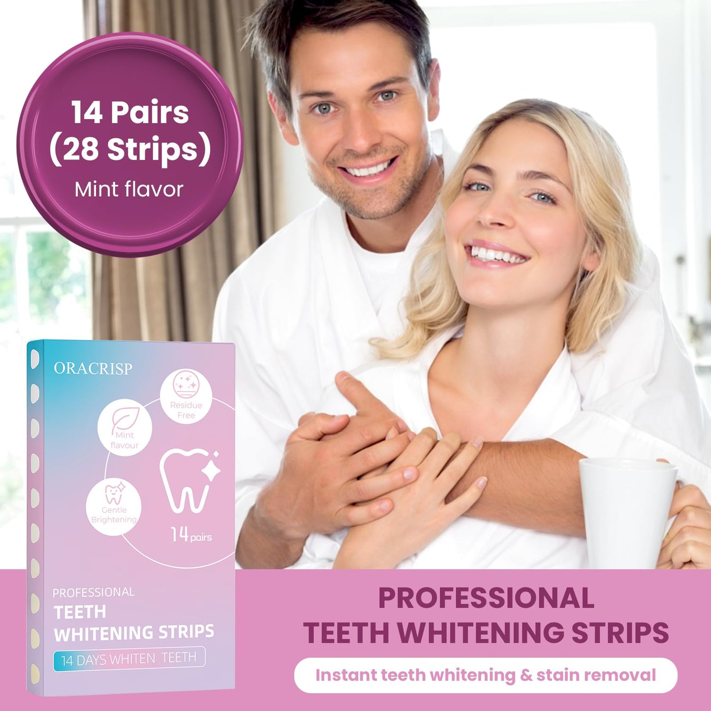 ORACRISP Teeth Whitening Strips 14 Treatments (28 Strips) - Deep Stains Removel - Enamel Safe Whitening Strips - Instant Teeth Whitening Strips