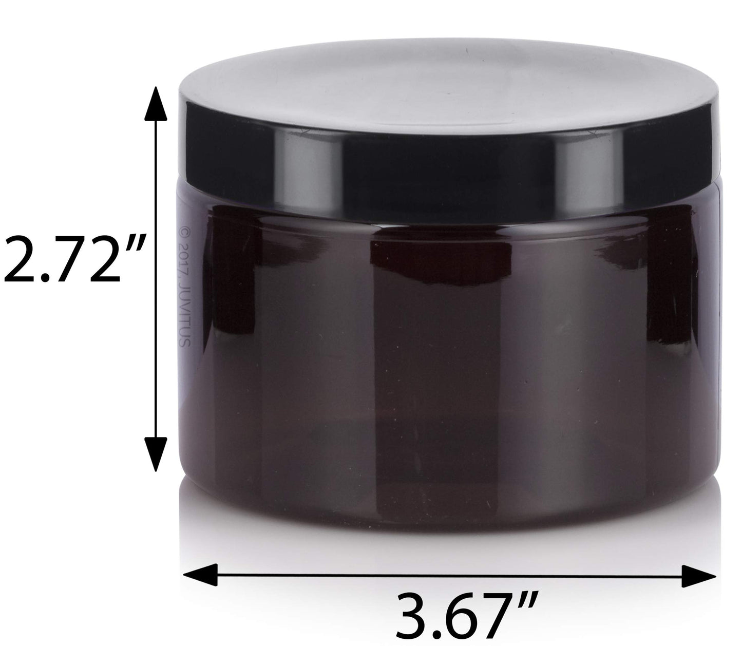 JUVITUS (6 pack) 12 oz Amber PET Plastic Jar with Black Smooth Lids Empty Storage Containers