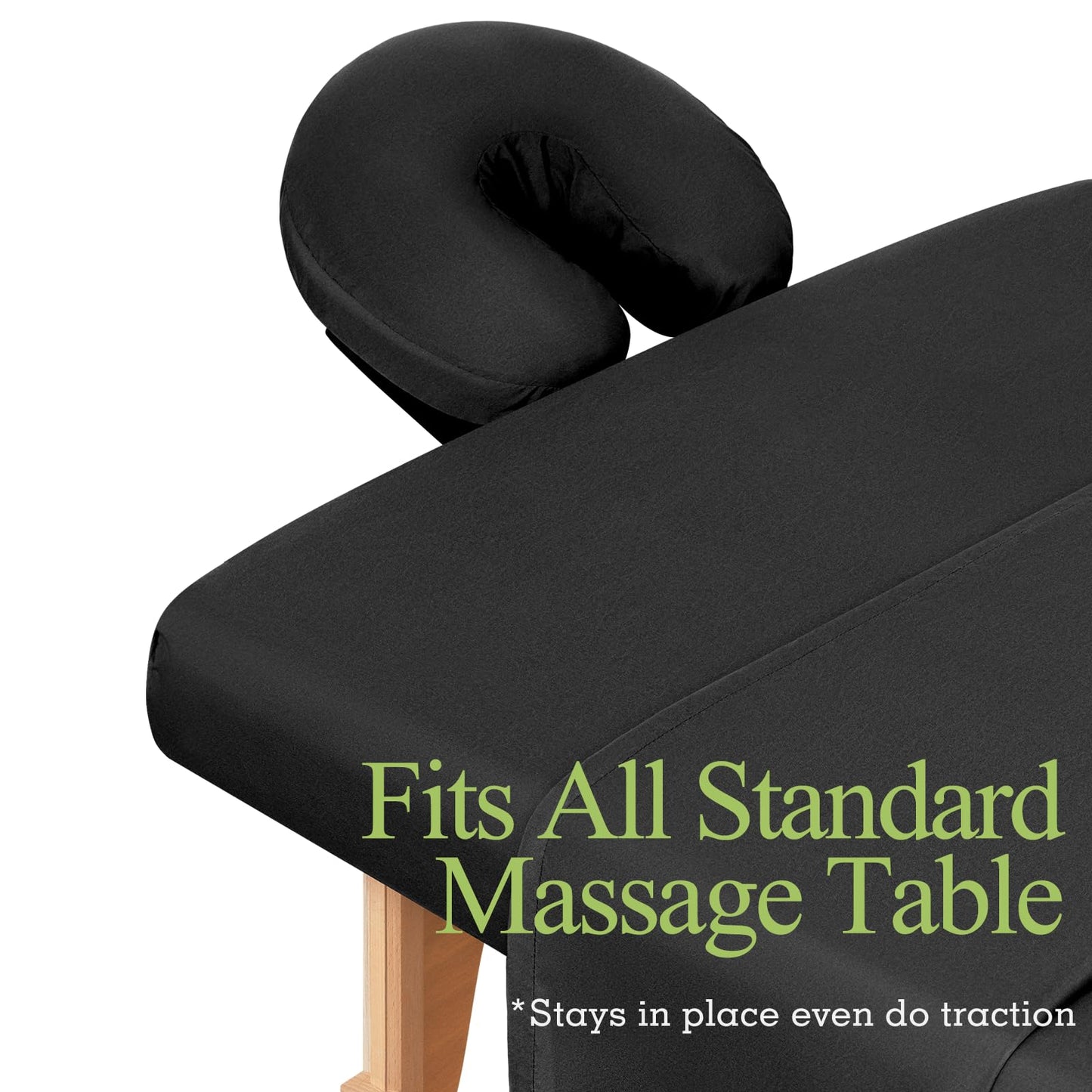 Comfyanno 3-Piece Massage Table Sheets Sets, Stain & Oil Resistant, Soft Microfiber, Quick Drying, Professional Spa Therapy Bed Sheets, Includes Flat & Fitted Sheet, Face Cradle Cover - Black