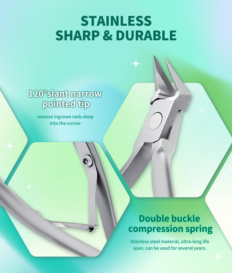 Ingrown Toenail Clippers - Sharp Pointed Stainless Steel Cutter for Thick Nails | 7-Shaped Beveled Design