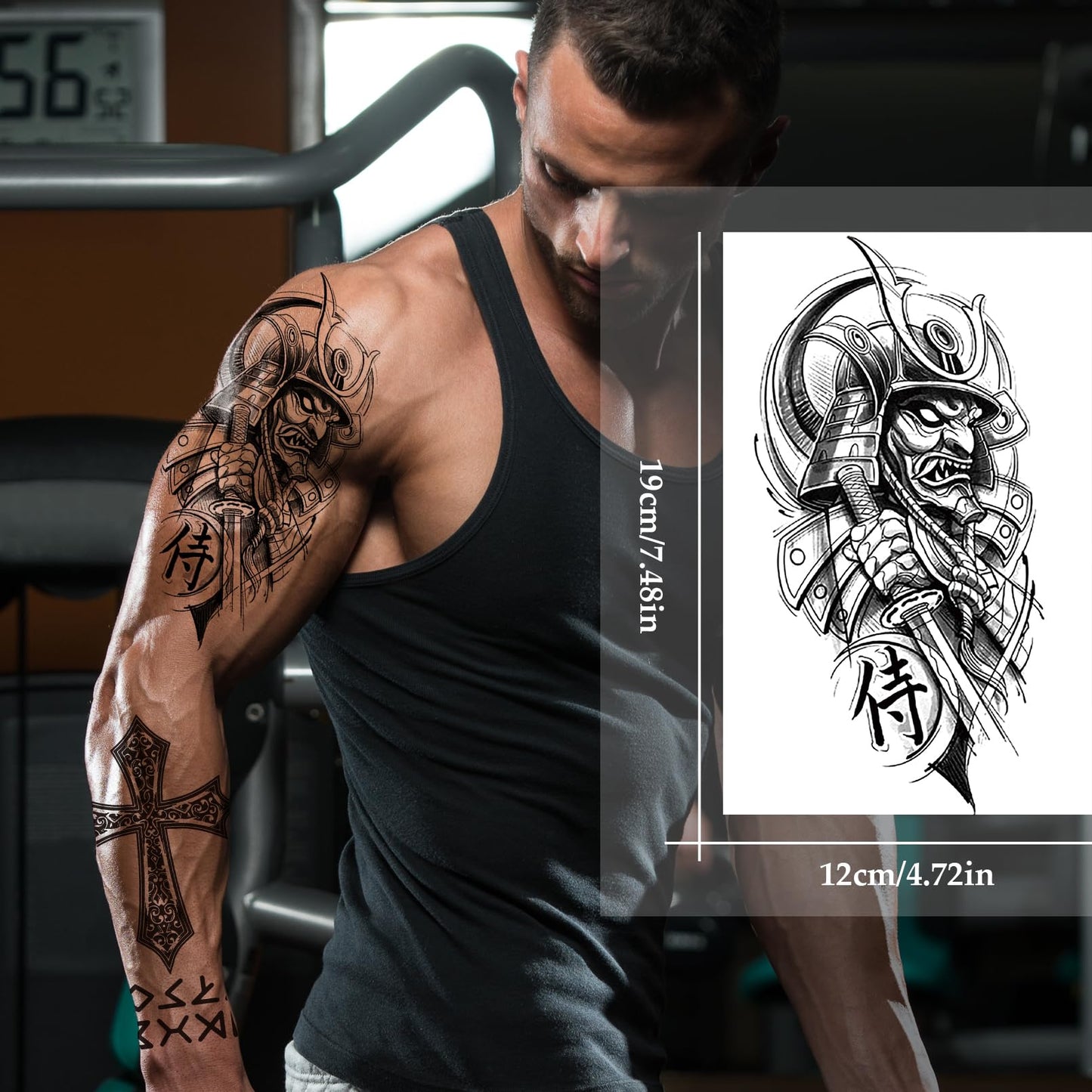 VERKSTAD Black Realistic Temporary Tattoos for Men Women, Waterproof Half Sleeve Fake Tattoos for Boys Girls, Warrior Wing Cross Dragon Letter Totem Tattoo Kits for Parties Festivals Cosplay