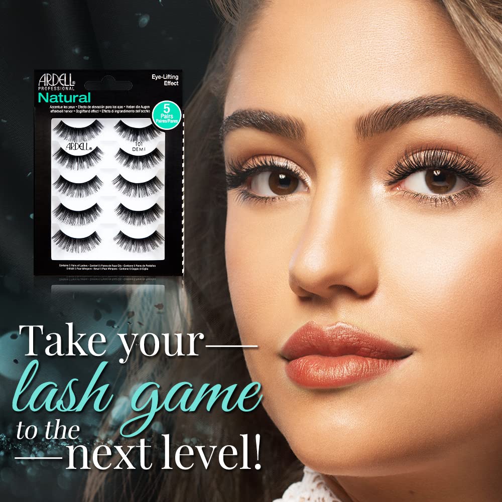Ardell Natural False Eyelashes 101 Demi Black - Soft & Lightweight, Eye-Lifting Effect, Reusable Strip Lashes for Everyday Wear, 5 Pairs x 2 Pack