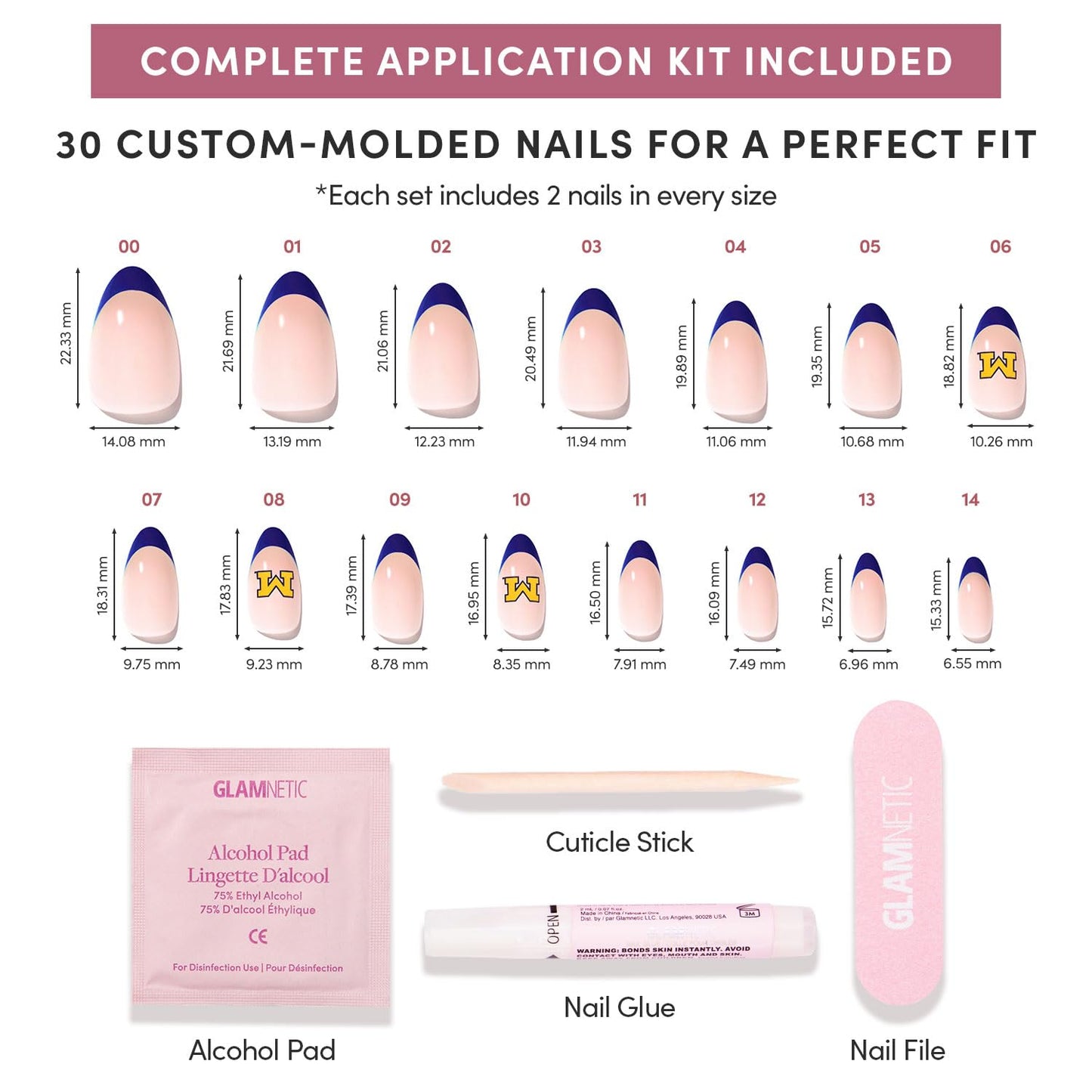 Glamnetic x Fanatics NCAA Michigan Wolverines Press On Nails | 30pc