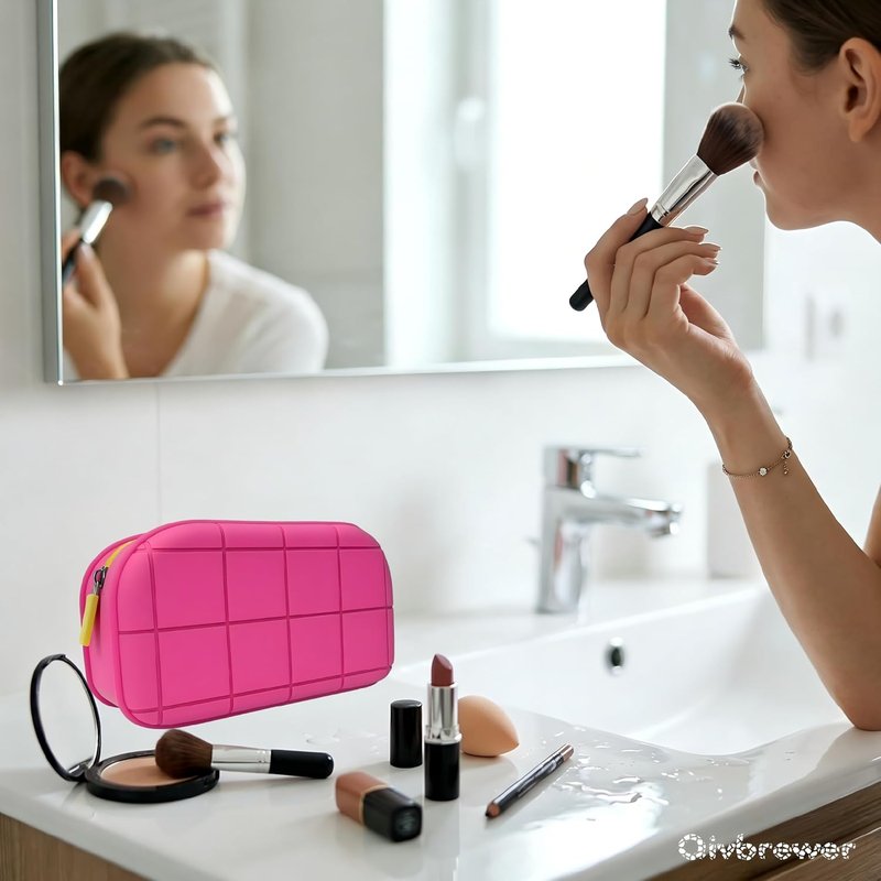 Silicone Makeup Bag - Waterproof Travel Cosmetic Organizer | Versatile Pink Toiletry Bag for Women & Girls