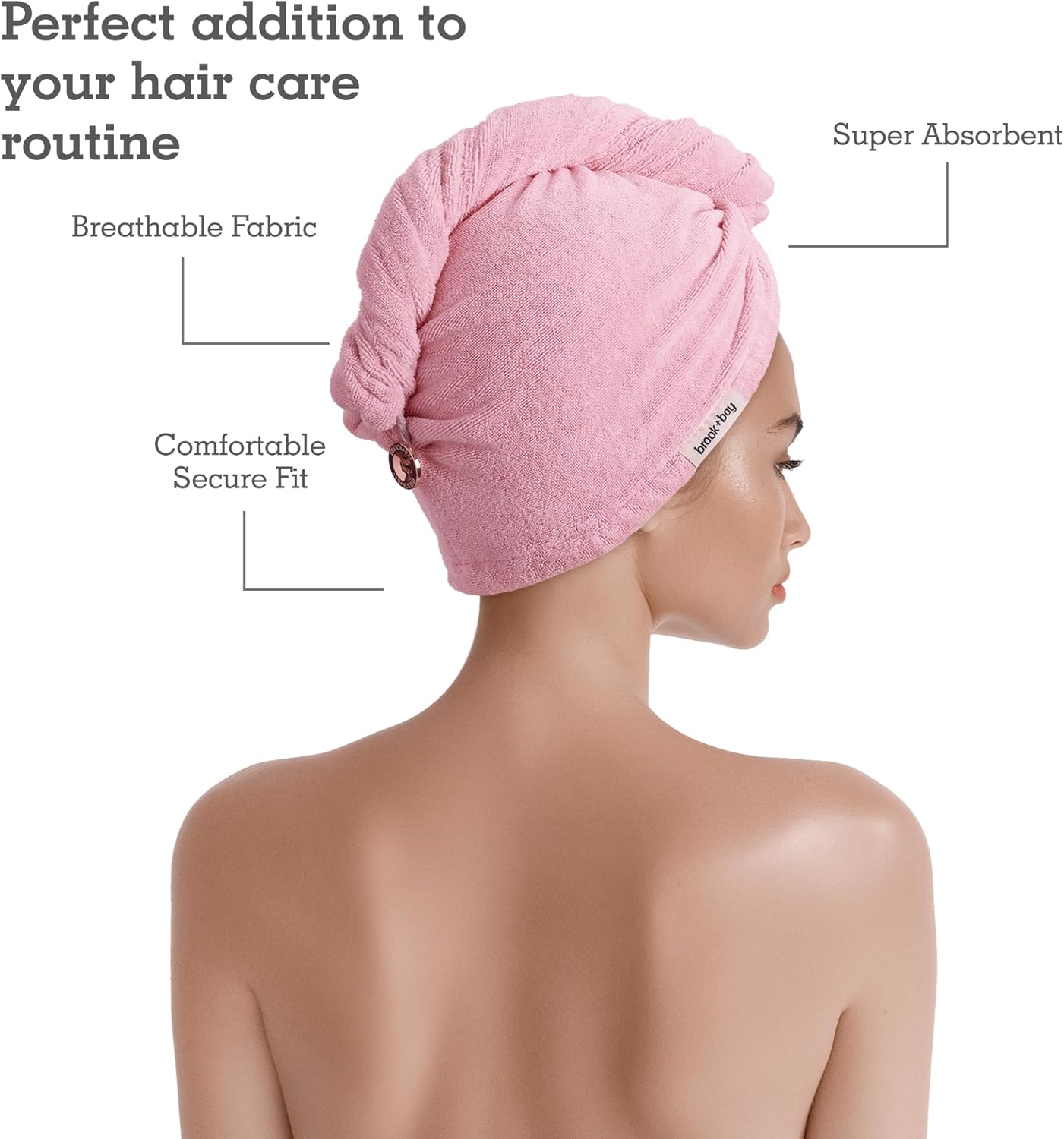 Microfiber Hair Towel Wrap - Quick Dry Anti-Frizz Plopping Turban | Machine Washable - Pink