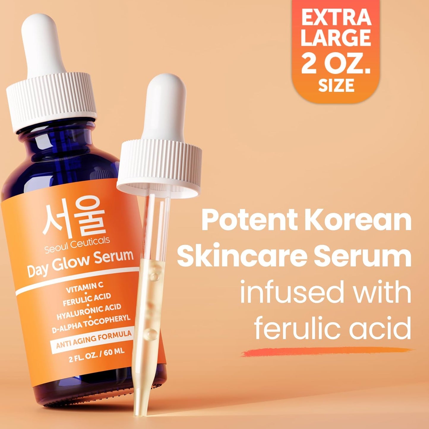 SeoulCeuticals 20% Vitamin C Serum with Hyaluronic Acid - Anti-Aging K-Beauty Skincare | 2oz