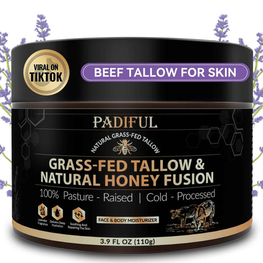Beef Tallow for Skin - Homemade Beef Tallow and Honey Balm Moisturizer - Natural Grass - Fed Beef Tallow Skincare with Raw Honey Moisturizing Cream for Face Body Lotion Skin Care (3.9 OZ, Lavender)