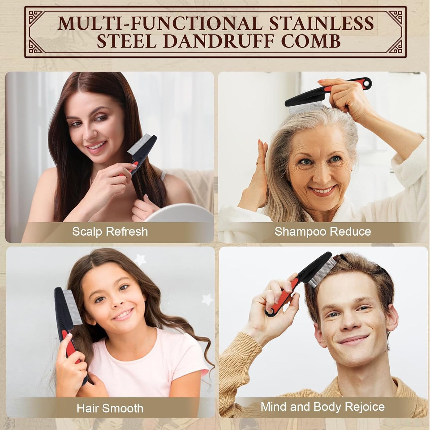 Patented Anti Dandruff Comb & Stainless Steel Fine Tooth Comb Kit, Dandruff Remover, Scalp Sweep Detoxing, Massage Dandruff Removal Brush for Scalp Build Up