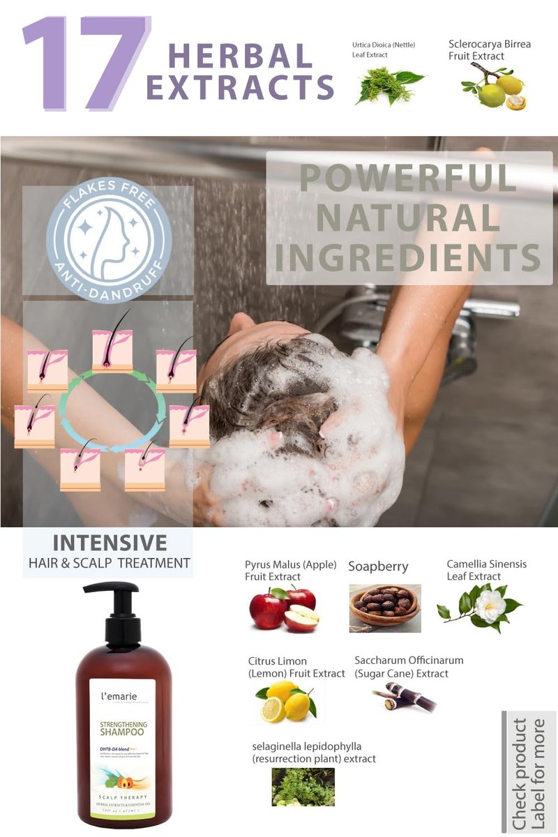 L'emarie Strengthening & Thickening Hair Growth Shampoo for Thinning Hair Biotin Infused DHT Blocker For Women and Men - Hair Loss & Healthy Growth Thicker Fuller Looking Hair (16 Fl Oz)