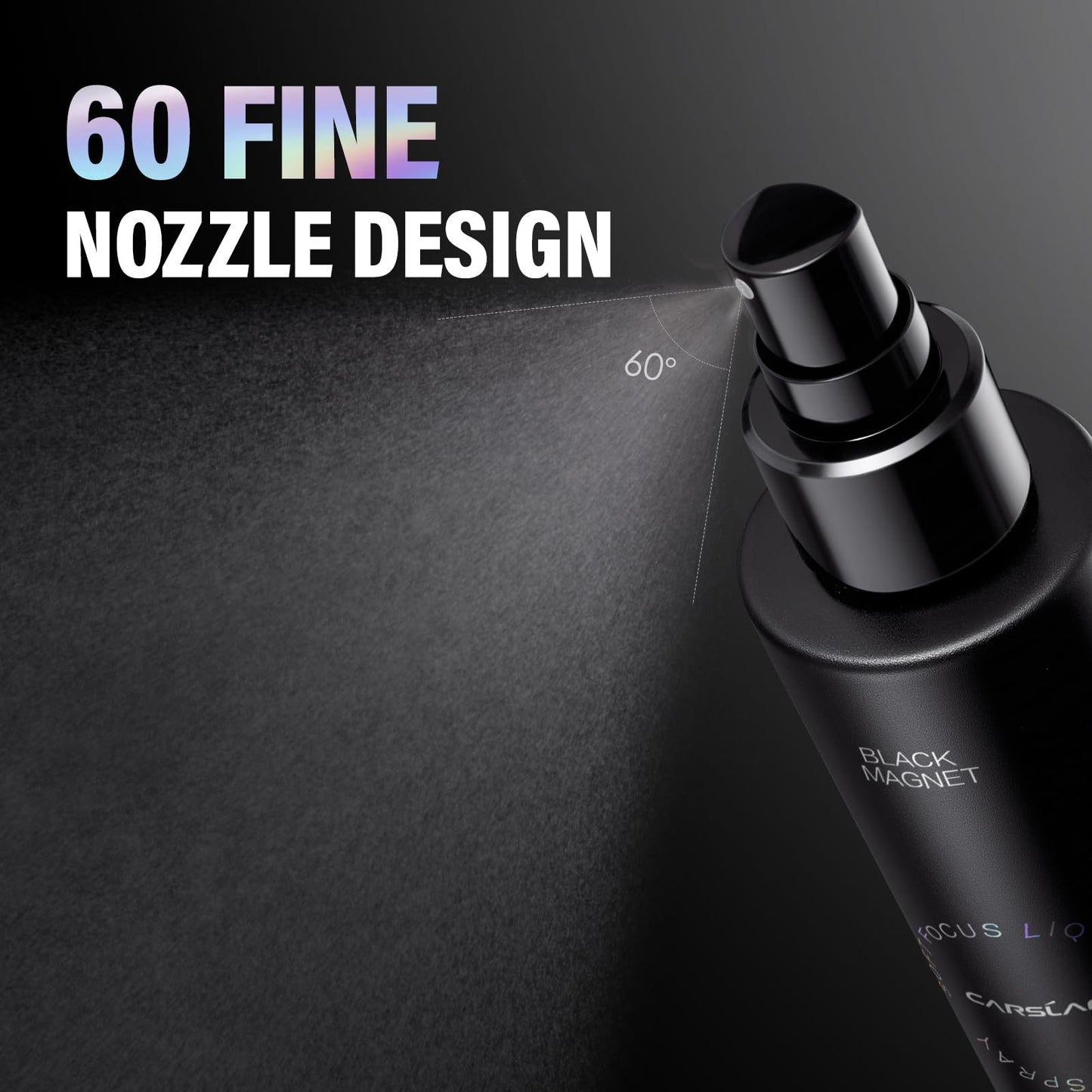 CARSLAN Black Magnet Liquid Powder Makeup Setting Spray, 16H Longlasting Oil Control Lock Face Makeup, Smudgeproof, Waterproof Finishing Spray, 100ml/3.4 Fl Oz