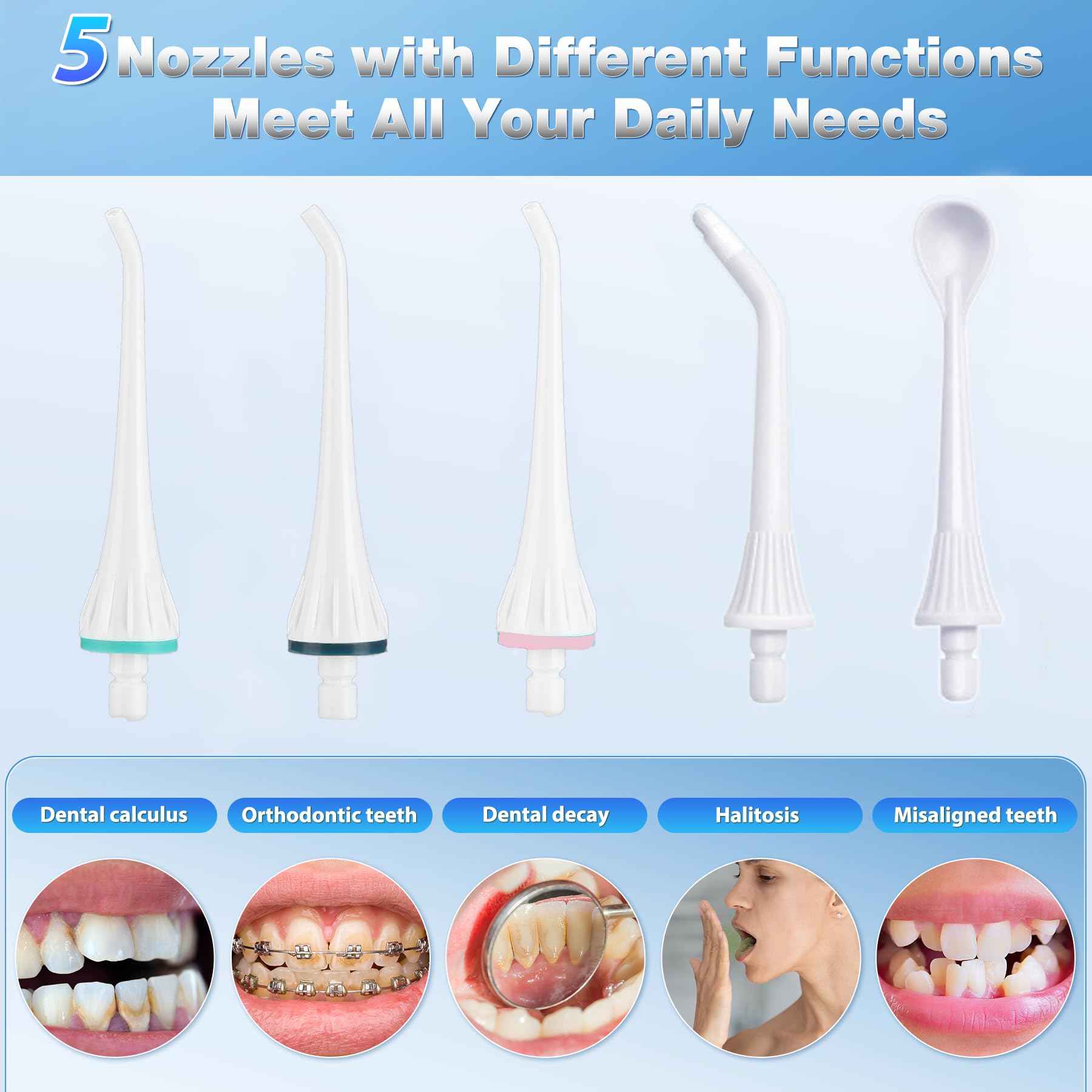 TOVENDOR Electric Water Flosser, Cordless Rechargeable Dental Oral Irrigator IPX7 Waterproof 300ML Travel Water Teeth Cleaner with 5 Tips for Braces Care Teeth Gums Cleaning, Home Office Daily Use