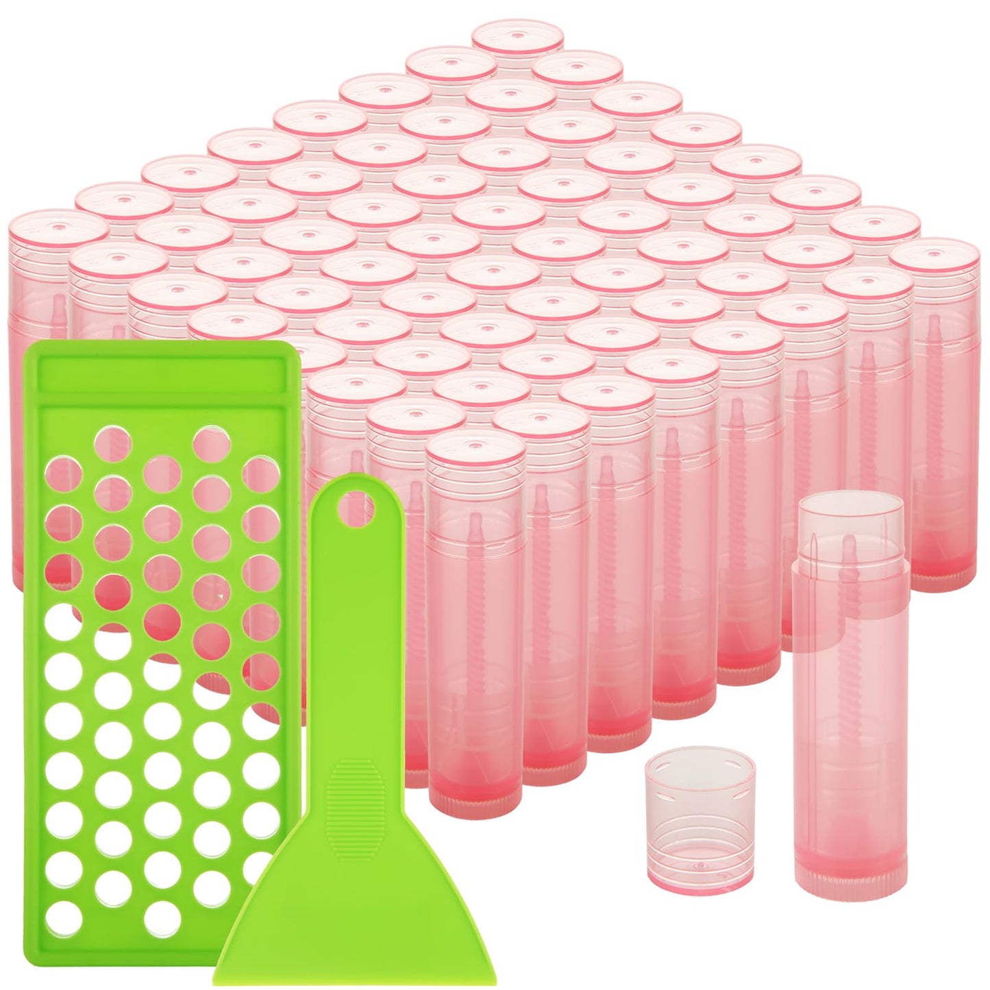 ACXFOND 100Pcs Lip Balm Tubes with Filling Tray and Spatula, 5ml (3/16 Oz) Empty Plastic Lip Gloss Balm Containers for DIY Homemade Lipsticks, Chapsticks and Homemade Solid Perfume