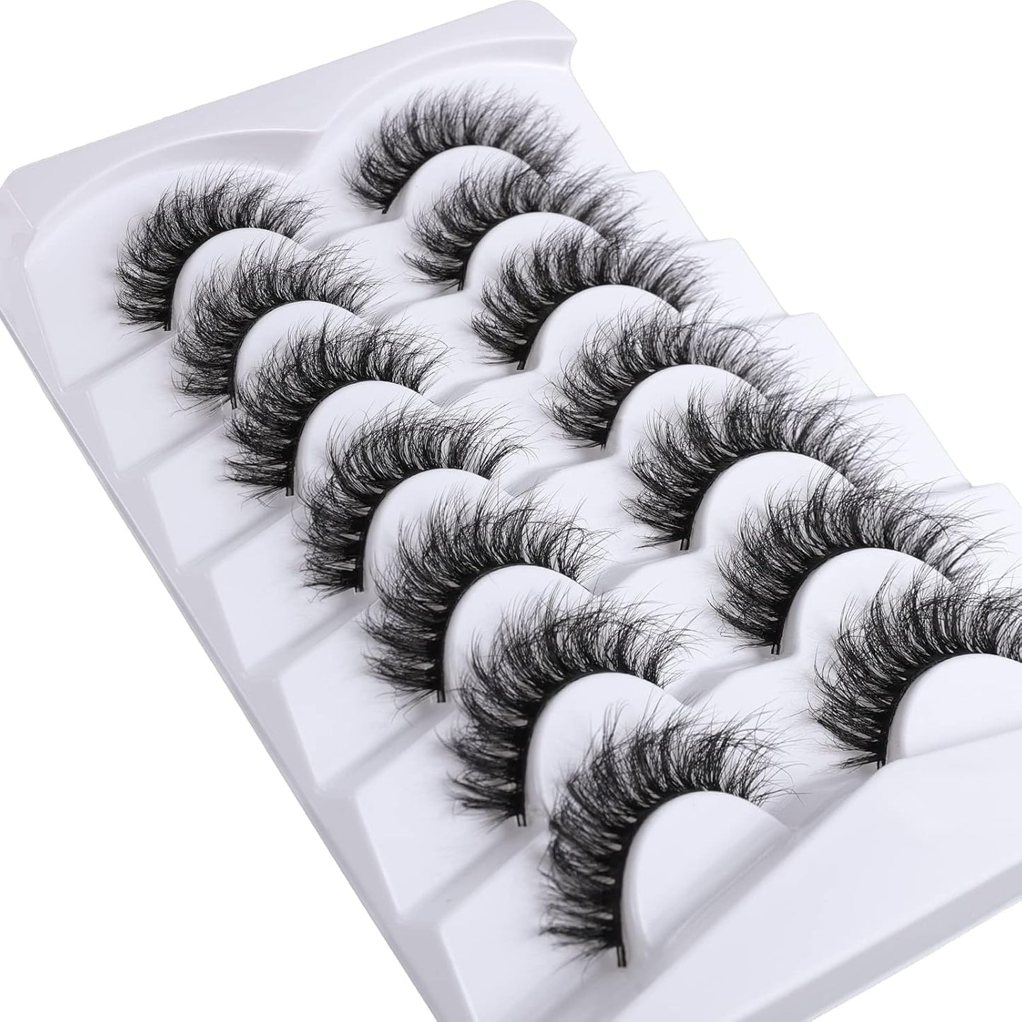 Lashes Eyelashes 8D Fluffy False Eyelashes Wispy Faux Mink Lashes Light Weight Fake Eyelashes Cat Eye Lashes 7 Pairs Pack, Black
