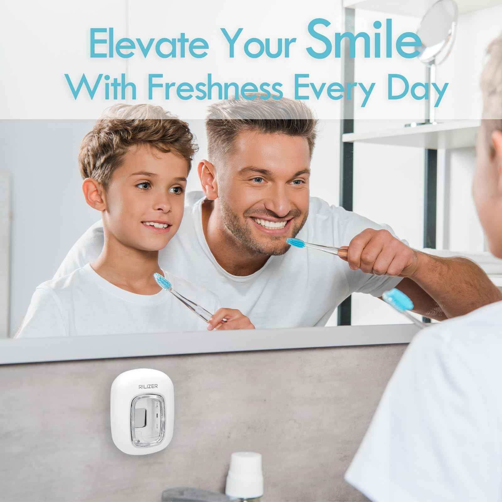 RILIZER UV Toothbrush Sanitizer Cover, Rechargeable Travel Cap with Magnetic Wall Mount, Portable Cleaner for Any Size Toothbrush