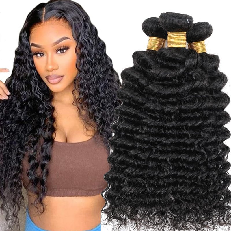 Brazilian Curly Human Hair Bundles - 12A Unprocessed Virgin Deep Wave | 8-10-12 Inch Sew-In for Black Women