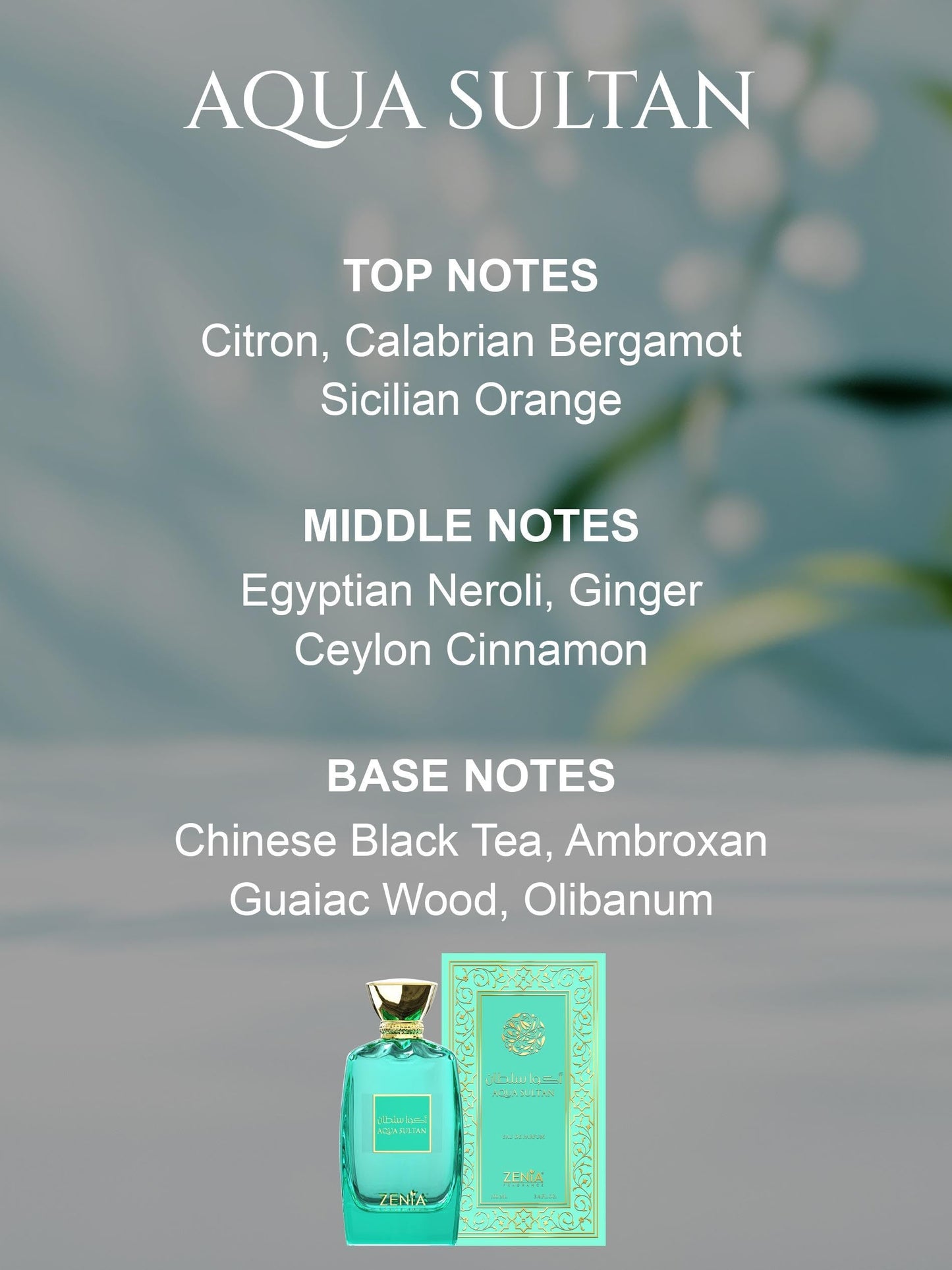 Zenia Aqua Sultan Eau de Parfum EDP Spray Unisex – 3.4oz / 100ml | Long Lasting Citrus Spicy Woody Fragrance with Bergamot, Neroli, Cinnamon & Tea
