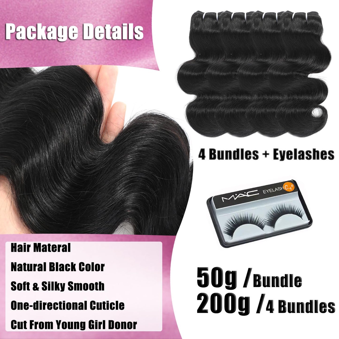 Human Hair Bundles 4 Bundles 10 Inch 12A Body Wave Bundles Human Hair 100% Unprocessed Brazilian Virgin Hair Weave Bundles Human Hair Natural Black Deals for Women (10/10/10/10 Inch, 4 Bundles)
