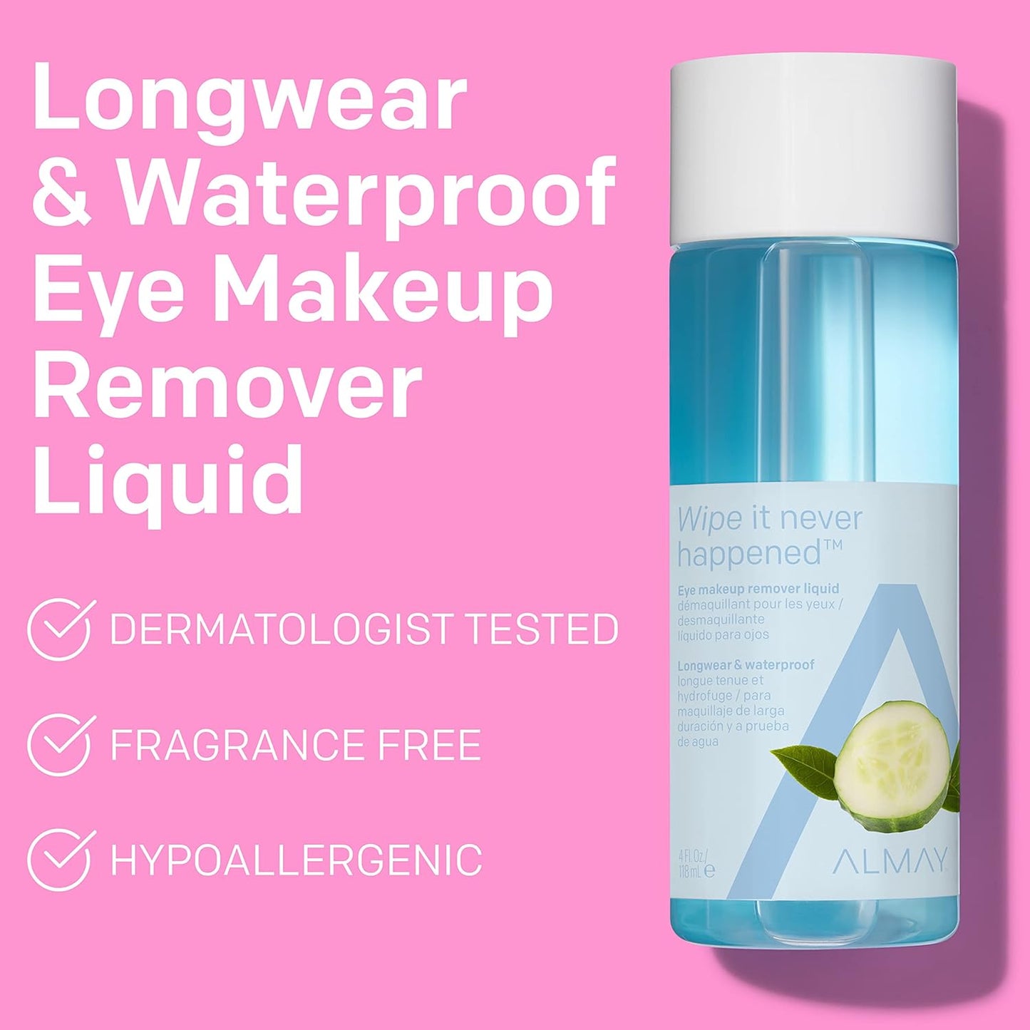 Almay Eye Makeup Remover Liquid - Longwear & Waterproof, Hypoallergenic | 4 Fl Oz
