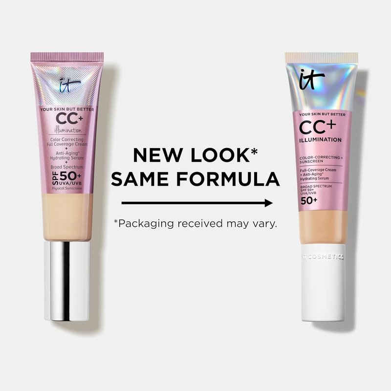 IT Cosmetics CC+ Cream Illumination - Radiant Full Coverage Foundation With SPF 50+ | Medium Tan, Anti-Aging Serum, 1.08 fl oz