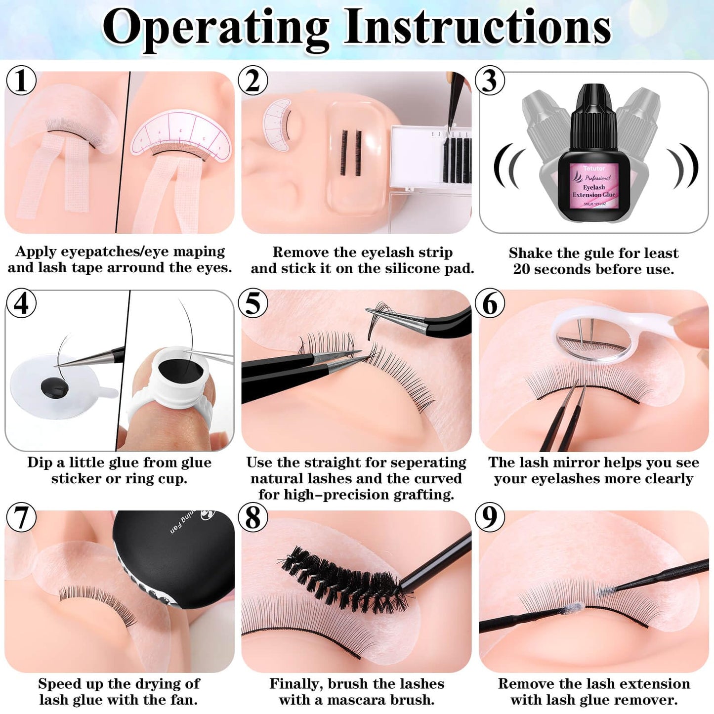 Tetutor Eyelash Extension Kit for Beginners, Professional Lash Training Kit