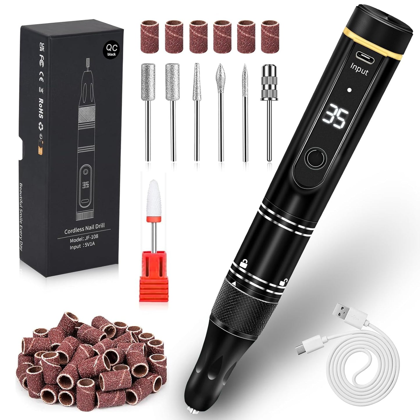 Cordless Nail Drill - 35000RPM Rechargeable Electric Nail File Kit for Acrylic Gel Nails | Professional Manicure & Pedicure Tool