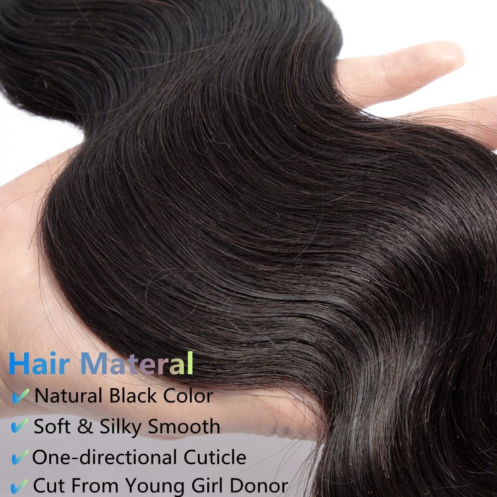 Brazilian Human Hair Bundles Body Wave 24 Inch 1 Bundle Human Hair Weave 12A 100% Unprocessed Virgin Hair Extensions Single Bundle Natural Black Color (Body Wave 1 Bundle, 24)