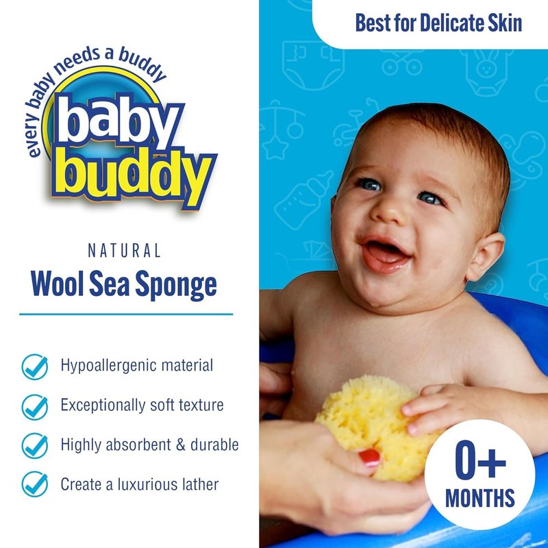Baby Buddy Natural Bath Sponge, Ultra-Soft Sea Wool, Gentle on Baby's Skin, Hypoallergenic, Biodegradable, 3-Pack, 4in for Baby & Infant Bath Time