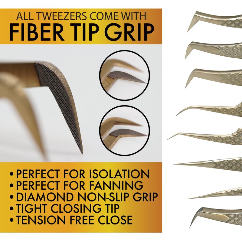 Lash Vegas Extra Slim Bootie Tweezer - Diamond Grip Lash Tweezers for Eyelash Extensions - Fiber Tip Lash Tweezers for Volume Lash Extensions – Gold