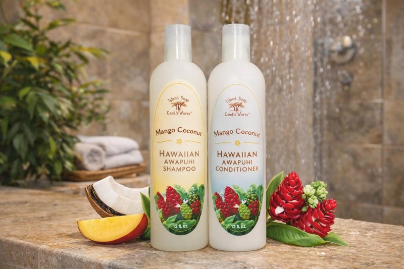 Island Soap & Candle Works Awapuhi Mango Coconut Conditioner – 12 Ounce Moisturizing Hawaiian Conditioner – Smooth & Hydrate with Tropical Mango & Coconut Scent – Handmade in Hawaii