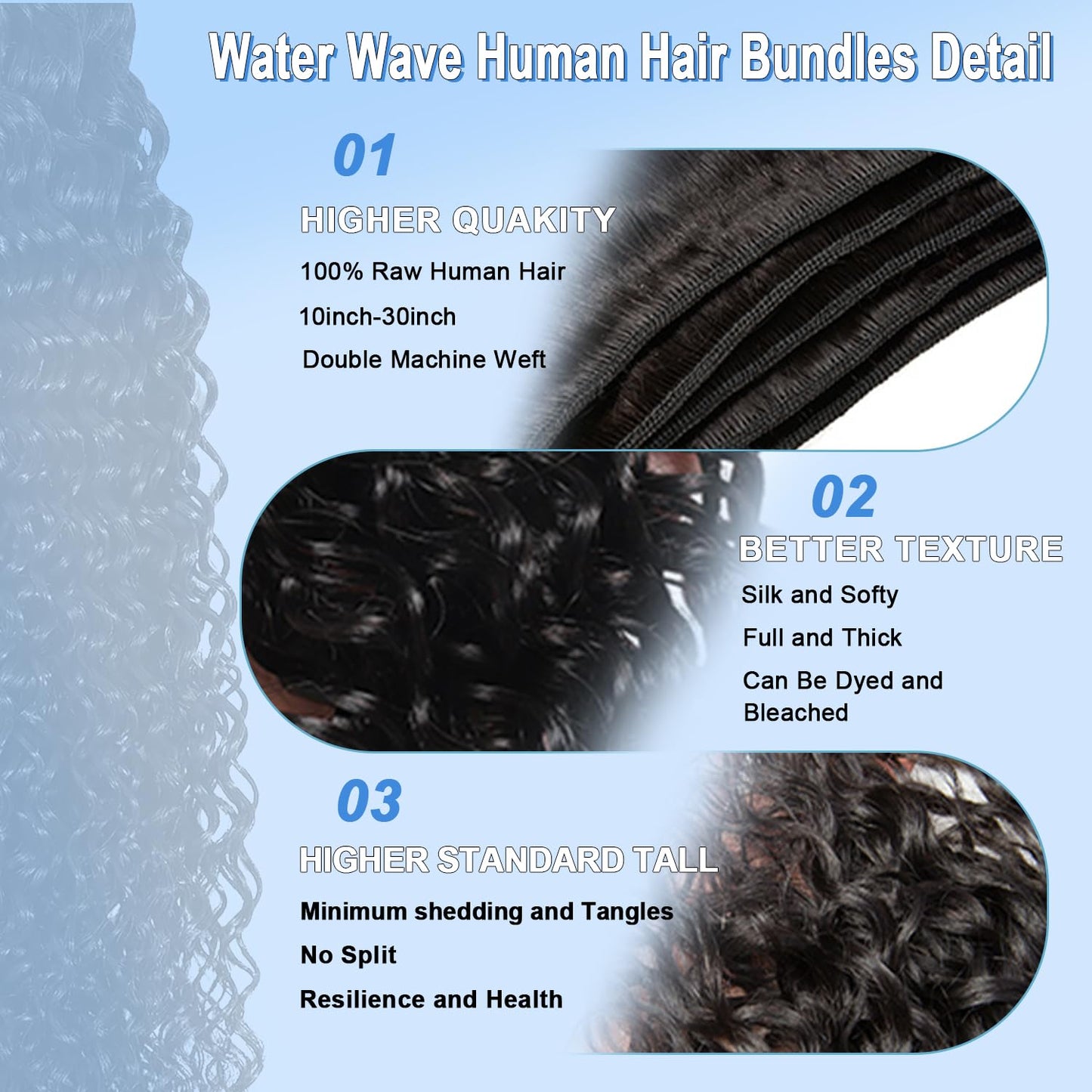 16 Inch Water Wave Bundles 12A Water Wave One Bundles Human Hair 100% Brazilian Unprocessed Remy Single Curly Wet And Wavy Bundles Human Hair Natural Color