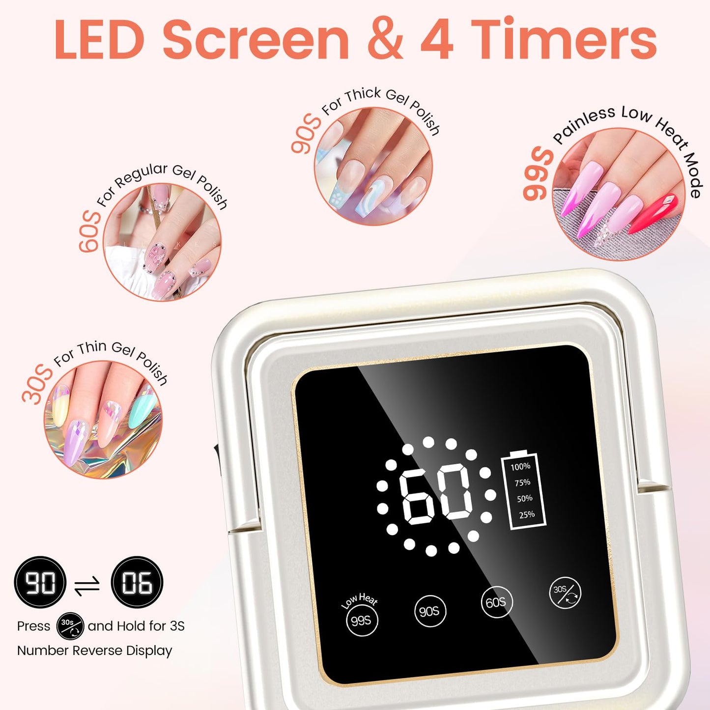 UV Nail Lamp 108W, UV Light for Gel Nail Polish, Cordless LED Nail Lamp with 36 Beads & Touch Display, Nail Light with 4 Timer Mode & Auto Sensor, Fast Curing Nail Dryer for Salon & Home (Pink)