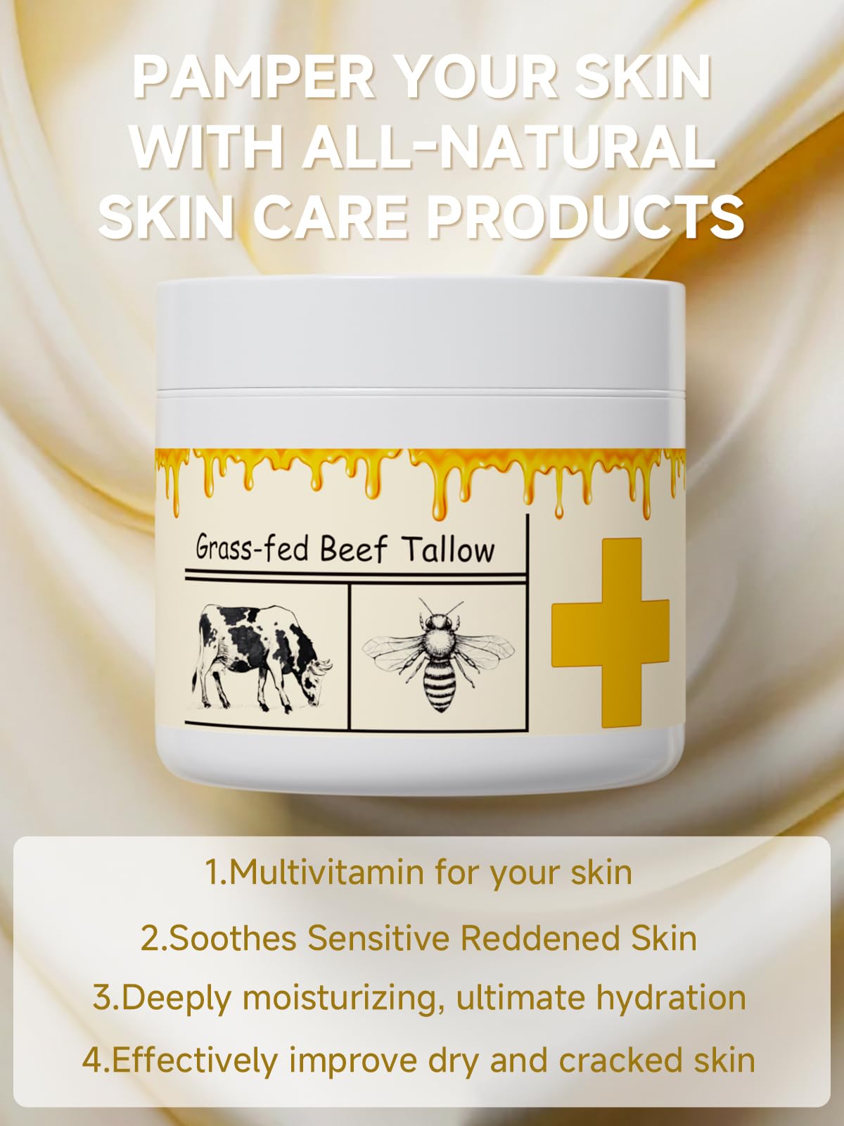mkzea Beef Tallow for Skin, Beef Tallow, Tallow and Honey Cream, Grass Fed Beef Tallow, Whipped Beef Tallow for Face Moisturizer for All Purpose with Raw Honey Tallow Balm, 2 packs