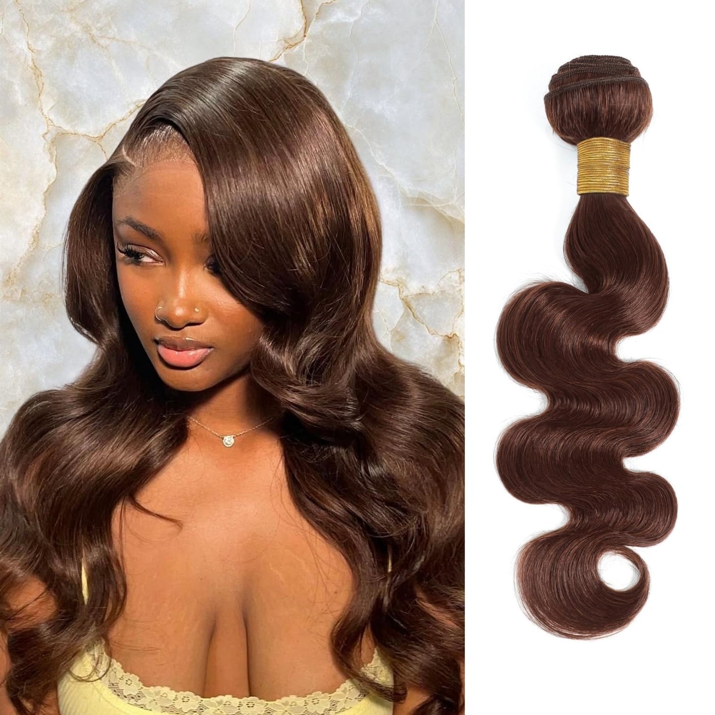 MOMOSHERO Chocolate Brown Body Wave Single Bundle Human Hair 16 Inch, 12A Soft Glossy 100% Unprocessed Remy Virgin Hair 1 Bundle Wavy. Classy Colored #4 Dark Medium Brown Weaves Sew In Extension