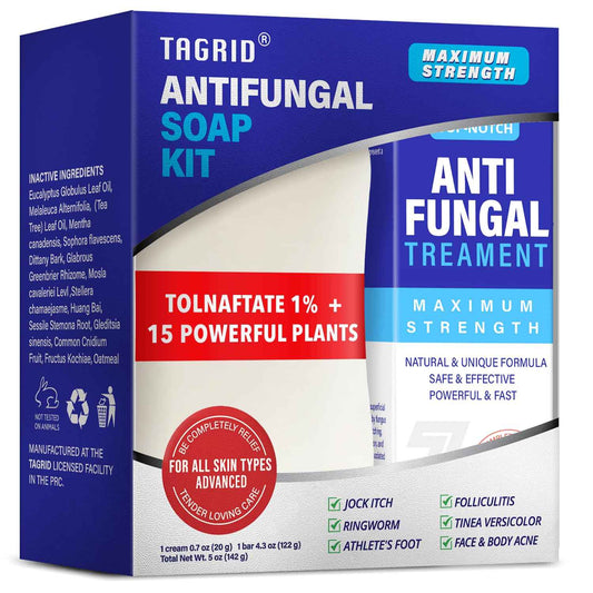 Tinea Versicolor Treatment - Antifungal Soap & Antifungal Cream, 7X FAST, Multi-Functional Clinically Proven Kit for Ringworm, Folliculitis, Jock Itch, Athlete's Foot, and Seborrheic Dermatitis