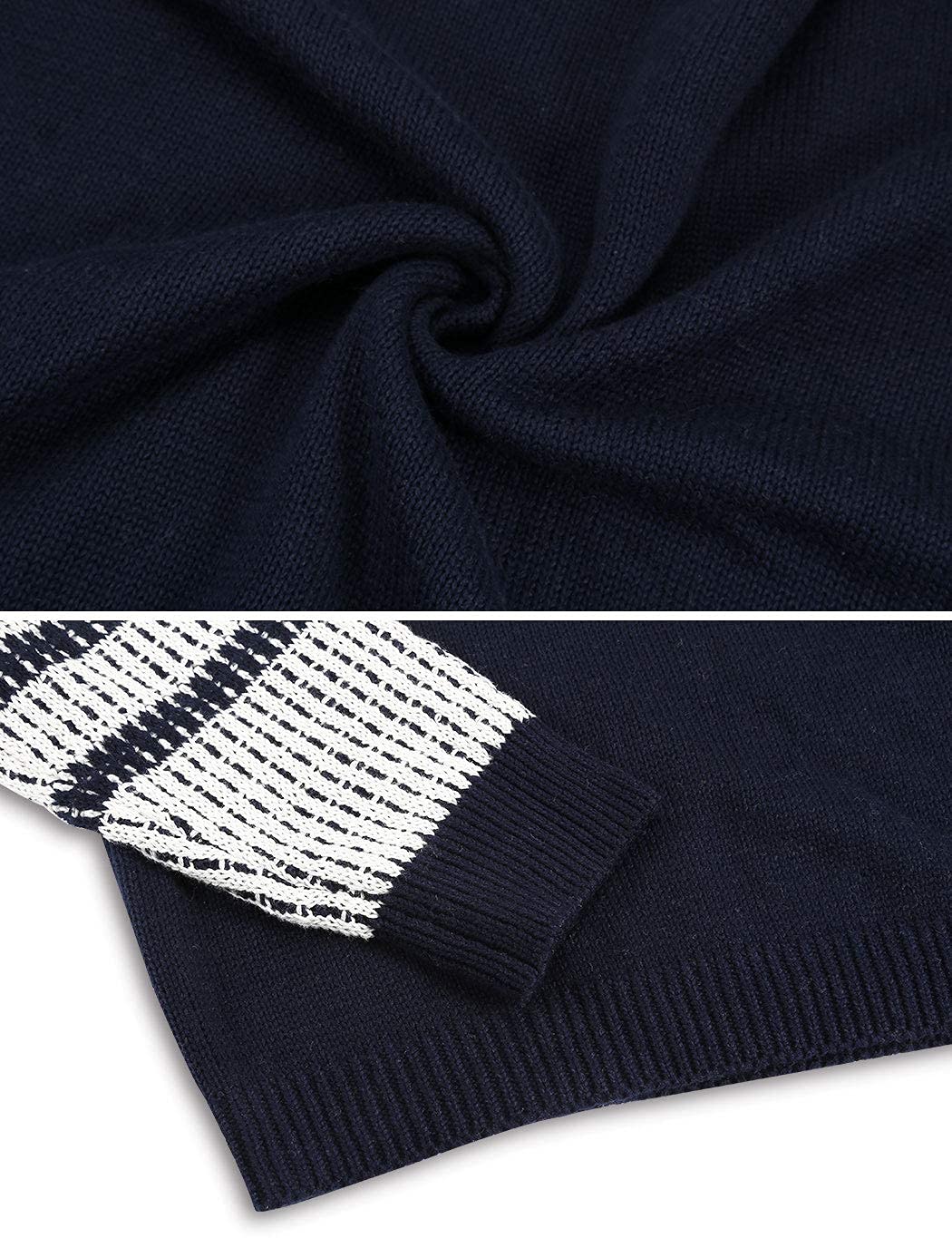 koitmy Women's Cute Contrast Sleeve Knitted Pullover Sweater Navy