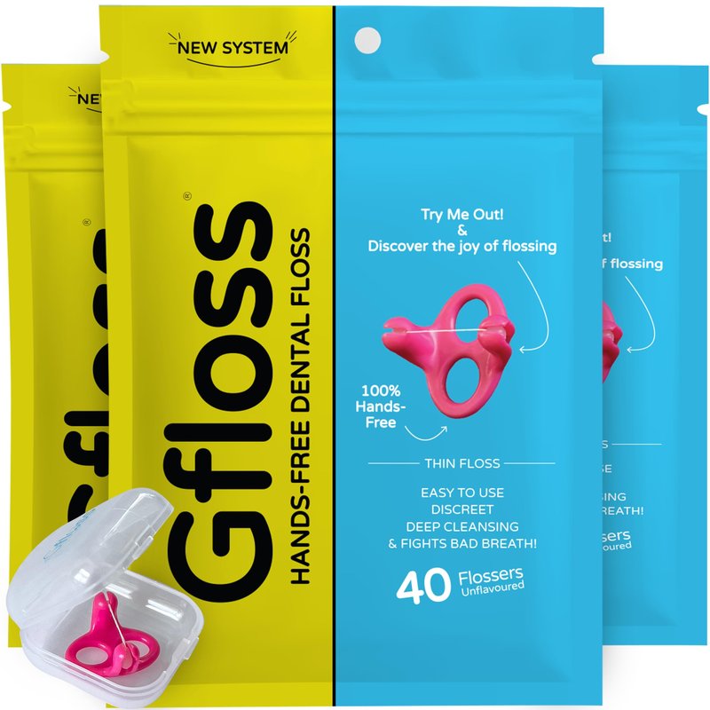 Gfloss Hands-Free Dental Floss - 120 Count (Pack of 3) + Light Travel Case - Easy to Use, Discreet Flossers for Adults | Travel Floss | Thin Soft Floss | PFAS-Free | Unwaxed