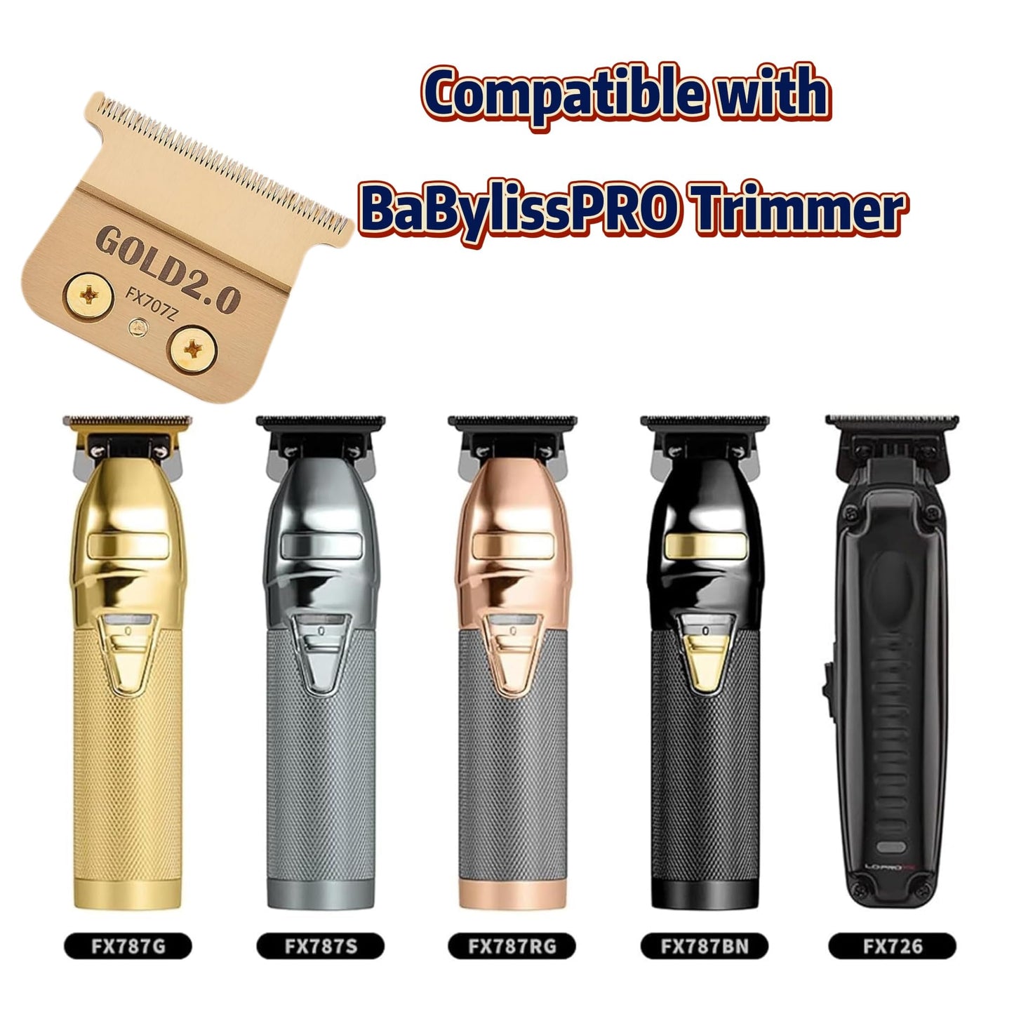 Replacement Blades Compatible with BaByliss PRO Barberology Trimmer Blade,Zero-Gapped Replacement Trimmer Blade Compatible with BaBylissPRO FX787 & FX726 Trimme (7 GOLD/2 PCS)