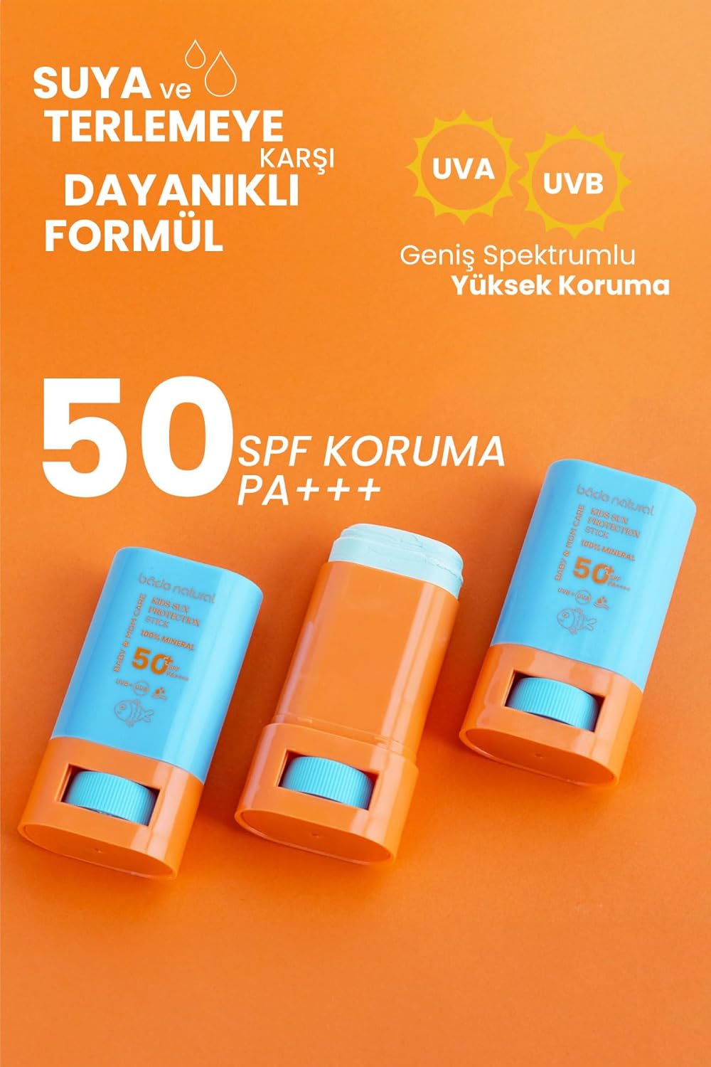 Natural Kids Mineral Sunscreen Stick SPF 50+ | 100% Natural Zinc Oxide, Broad Spectrum UVA/UVB Protection, Water Resistant, 0.56 oz