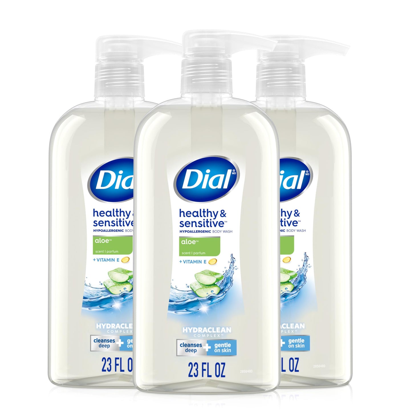 Dial Body Wash, Healthy & Sensitive Aloe, 23 Fl Oz (Pack of 3), Hydraclean Complex & Vitamin E, Gentle, Leaves Skin Feeling Nourished, Dermatologist-Tested, No Parabens & Silicones