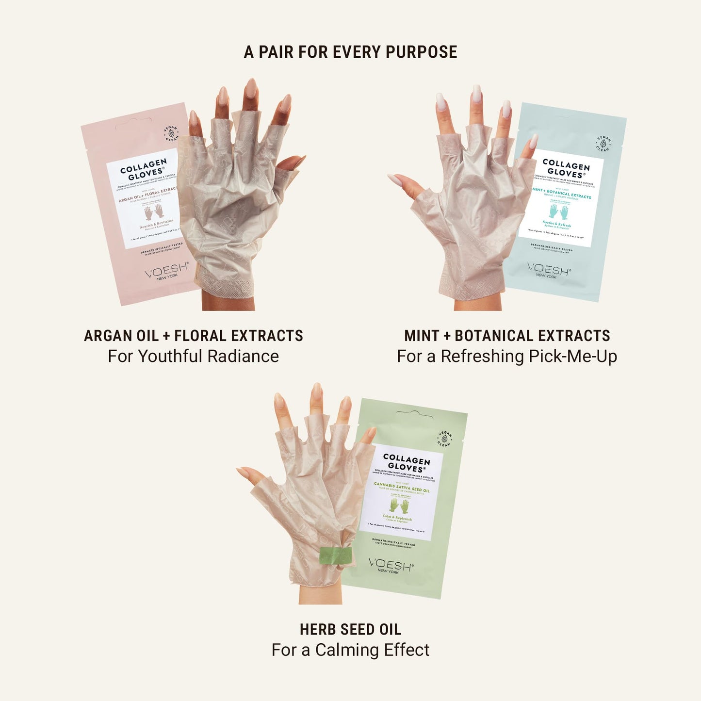 VOESH Collagen Gloves, Vegan Hand Masks, 4 Pack, Moisturizing Hand Mask, Lotion Gloves, Hydrating Gloves, Hand Care, Spa Manicure Gloves, Dry Hand Treatment
