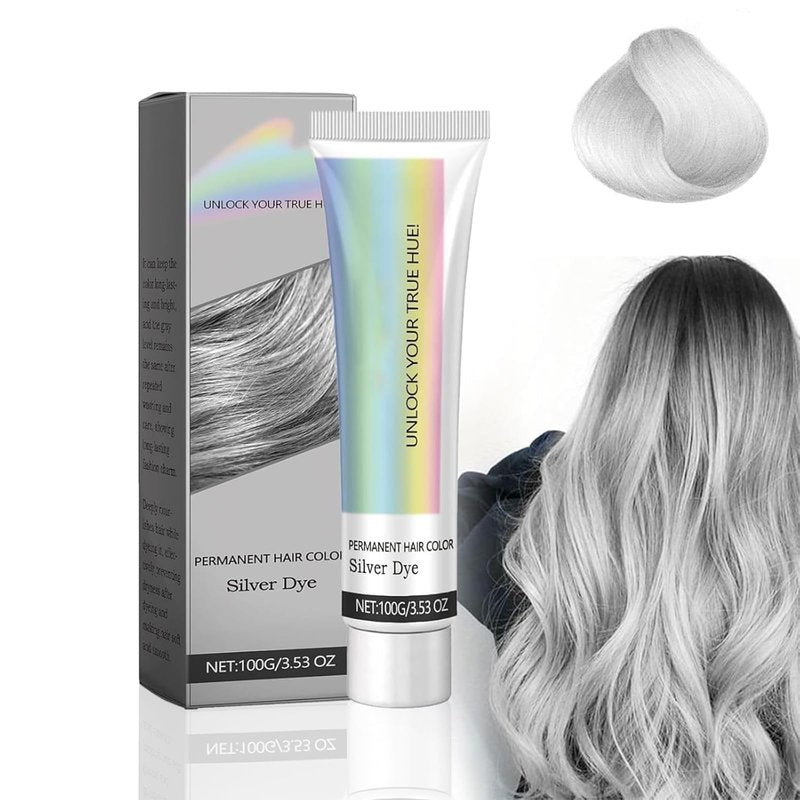 Silver Hair Dye - Permanent Silver Gray Hair Color for Light Hair, Plant-Infused Nourishing Formula