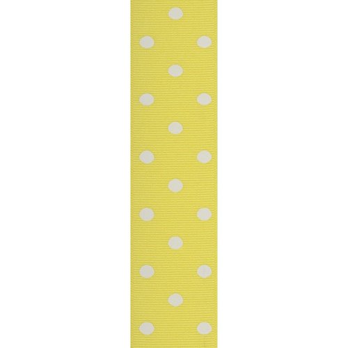 Offray 945858 1.5" Wide Grosgrain Ribbon, Lemon Yellow and White Polka Dot, 3 Yards
