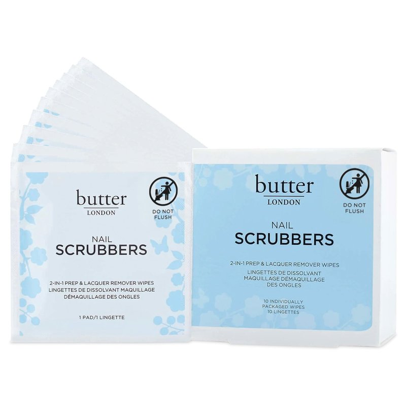 butter LONDON Pre-Soaked Nail Polish Remover Pads, Nail Scrubbers (10 Count) - 2-in-1 Prep & Lacquer Remover Nail Wipes - Gel Fingernail Polish Remover - Cruelty-Free, Paraben-Free, & Gluten-Free